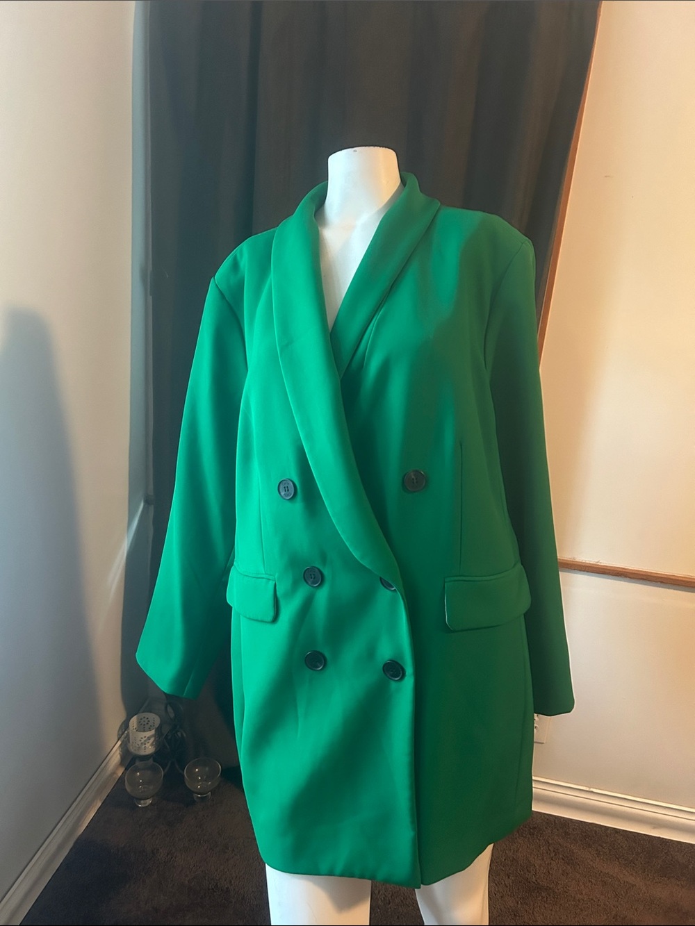 CeCe Double-Breasted Green Women's Blazer Coat